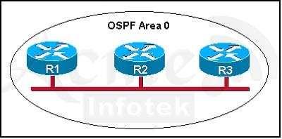 A. All of the routers need to be configured for backbone Area 1. B. R1 and R2 are the DR and BDR, so OSPF will not establish neighbor adjacency with R3. C.