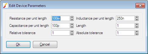 8.7. Generic Parts 8.7.14 Lossy Transmission Line Select from menu Place Passives Trans. display: Line (Lossy RLC).
