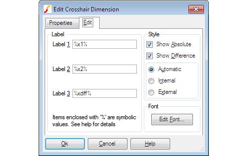 12.8. Graph Cursors Edit values as described below: Label The labels are the three values displayed on the dimension.