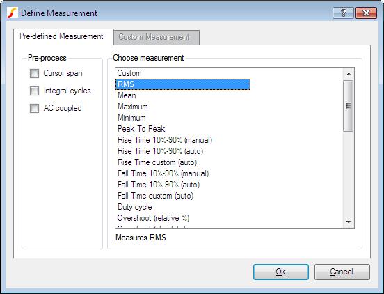12.9. Curve Measurements Choose measurement Lists all available measurement functions. If cursors are not switched on, some of the functions will be greyed out.