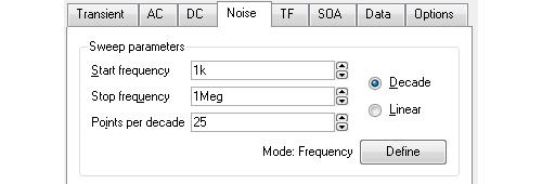 Noise Frequency Sweep Like AC analysis, Noise analysis is a small signal mode.