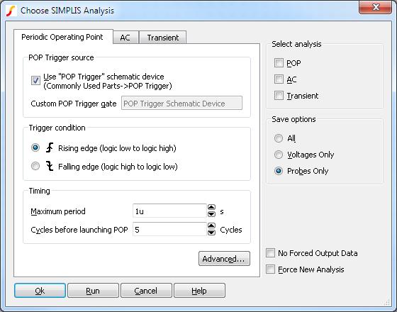 4.4. Analysis Modes 4.4.3 Setting up a SIMPLIS Simulation SIMPLIS analyses are setup using the same menu as SIMetrix but you must first set the schematic to SIMPLIS mode.