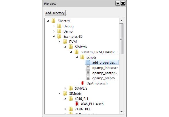 5.4. Interface Styles The File View. The top level directory, SIMetrix, is the initial default top level directory. Below that, all sub-directories and application related files are shown.