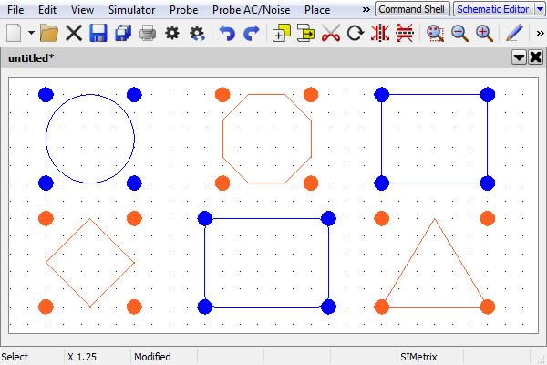 6.3. Schematic Annotations Available shape annotations, all fully selected. The dot markers for nonrectangular shapes extend outside of the shapes bounds, to an imaginary bounding rectangle.
