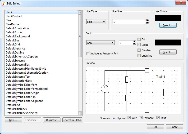 6.4. Schematic Styles 6.4.1 Style Editor The Style Editor is made of four key components as shown in the figure below of the Edit Styles dialog.