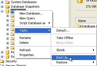 Click on Tasks Back Up Check the Destination path and name, to