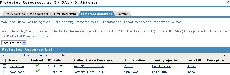 9 Select the Basic_Auth check box, click Enable, then click OK. 10 Click OK to return to the Protected Resource List.