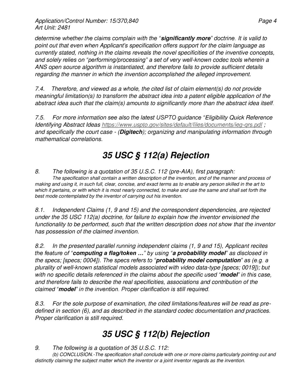 Page4 determine whether the claims complain with the "significantly more" doctrine.