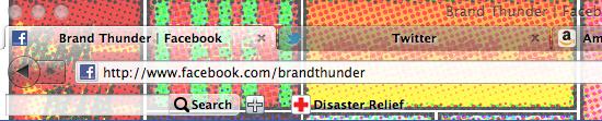 ! Bad: Too many extreme color shifts with lots of dots of additional color creates a lot of visual interference with reading the text in tabs, address bar, search bar, and more.