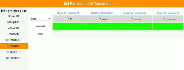 Chapter 6. System Status Transmitter Permissions Transmitter Permissions sets the users and groups that can access a Transmitter, Virtual Transmitter, and Group Transmitter.
