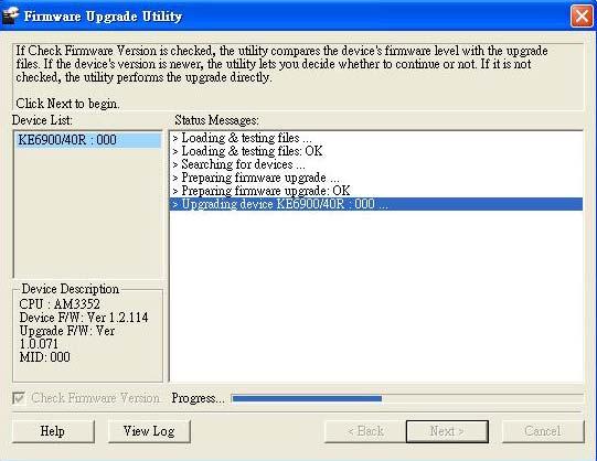 If you enabled Check Firmware Version, the Utility compares the device s firmware level with that of the upgrade files.