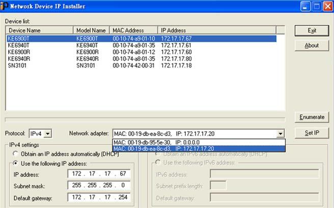 Appendix IP Installer From a client computer running Windows, an IP address for a transmitter or receiver can be assigned with the IP Installer utility.
