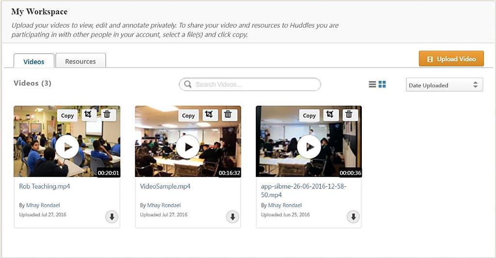 MY WORKSPACE Privately upload and organize all your classroom videos and resources in one easy-to-manage place. Reflect on your practice privately and annotate your videos.