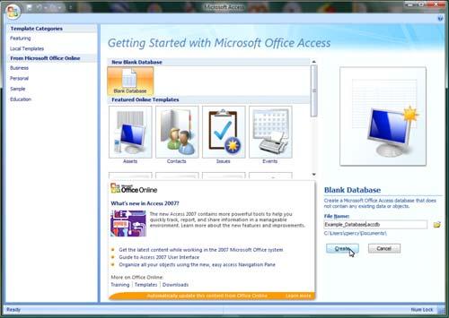 Open MS Access by clicking its icon on the desktop or selecting it from a Windows menu. You should now see the Getting Started with Microsoft Office Access screen shown in Figure 1.