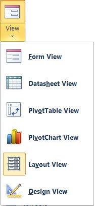 Datasheet view and Design view Form view and Design view Print Preview and Design view To switch between view modes in a table or query: 1. Click the Home tab. 2.