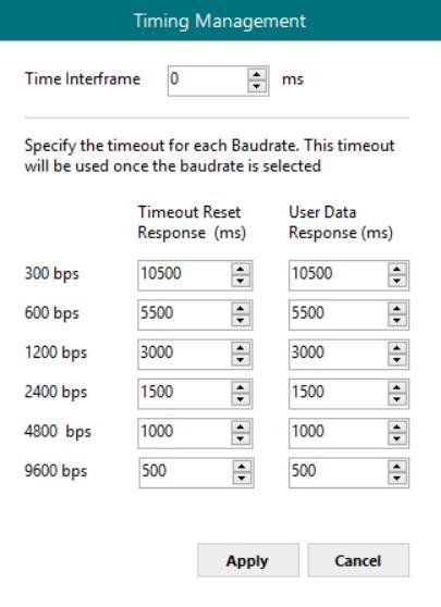 10.2.2 Advanced configuration Figure 10.7 Scan Results information Manage Timeouts This section allows specific configurations for each baud rate during standard communication.