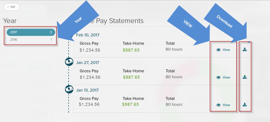 This area of the portal will allow you to see pay statements going back to your start date so you can view or print any old
