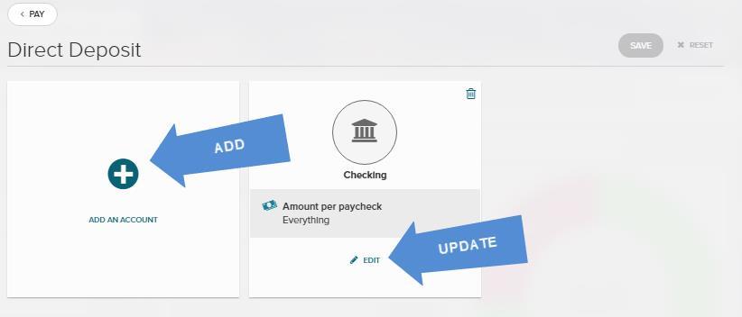SET UP AND CHANGE DIRECT DEPOSIT Setting up direct deposit is quick and easy with the MyADP portal.
