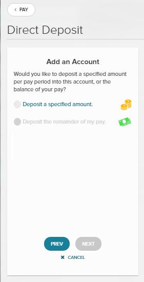 6 You must now designate whether you want a specified amount deposited or the entire amount of your