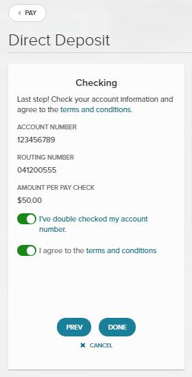 8 Use the sliders to confirm that you have double-checked your account information and click DONE.