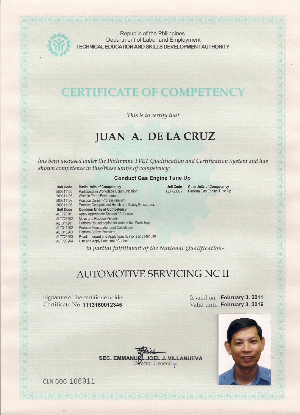 A Certificate of Competency is issued to individuals who have