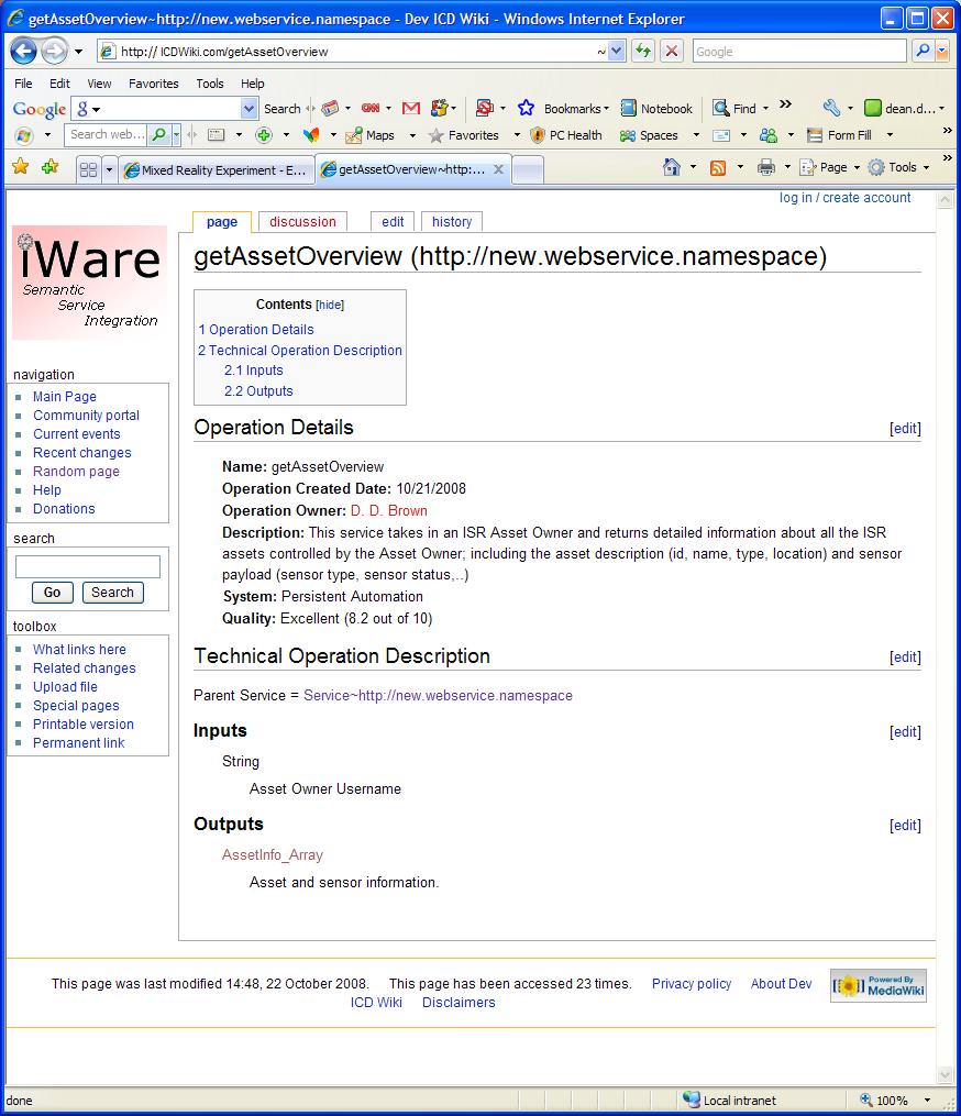 The created pages contain little textual content, but instead there are custom wiki tags injected into the page text in order to support dynamic generation of various page sections, including the