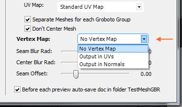 Temporary GroBoto v3 Documentation: Notes on Exporting Vertex Maps The SeamNet Mesh Output dialog (File->Export) now has new Vertex Map export options: The purpose of this is to allow precise control