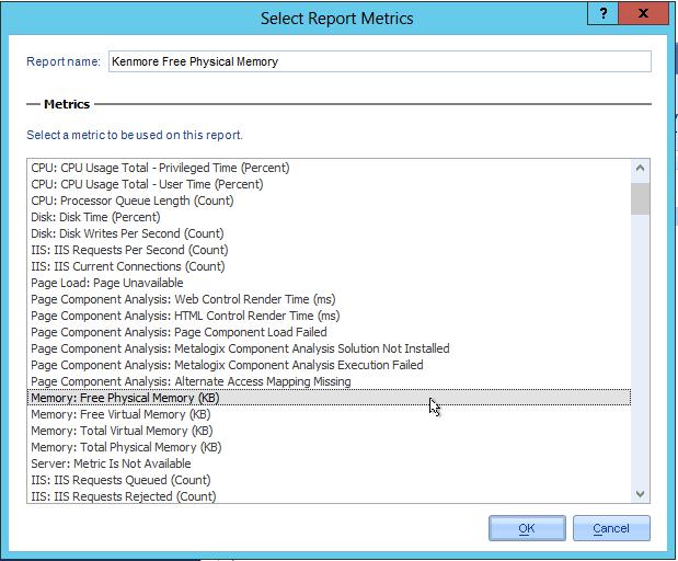 5 Select the metric for whose status you want to report. 6 Click [OK].
