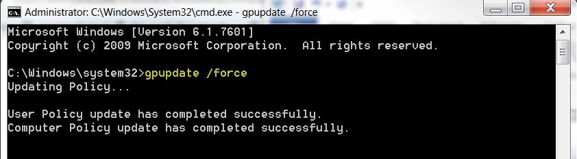 7.8 Open an ELEVATED command prompt (right-click and Run As Administrator) and enter the command gpupdate