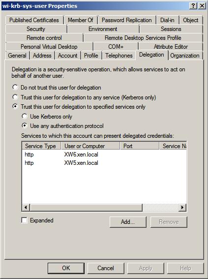 Create an Active Directory user account. The name you choose is not important, but the user logon name must be in the form of an arbitrary server principal name, such as: host/wi-krb-sys-user.my.