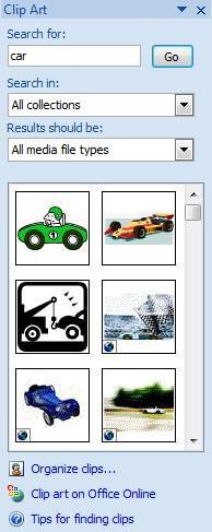 Images Group on the Insert Tab Content Placeholder 3. In the Search for box, enter a keyword related to the desired clip art 4. Click the Go button.