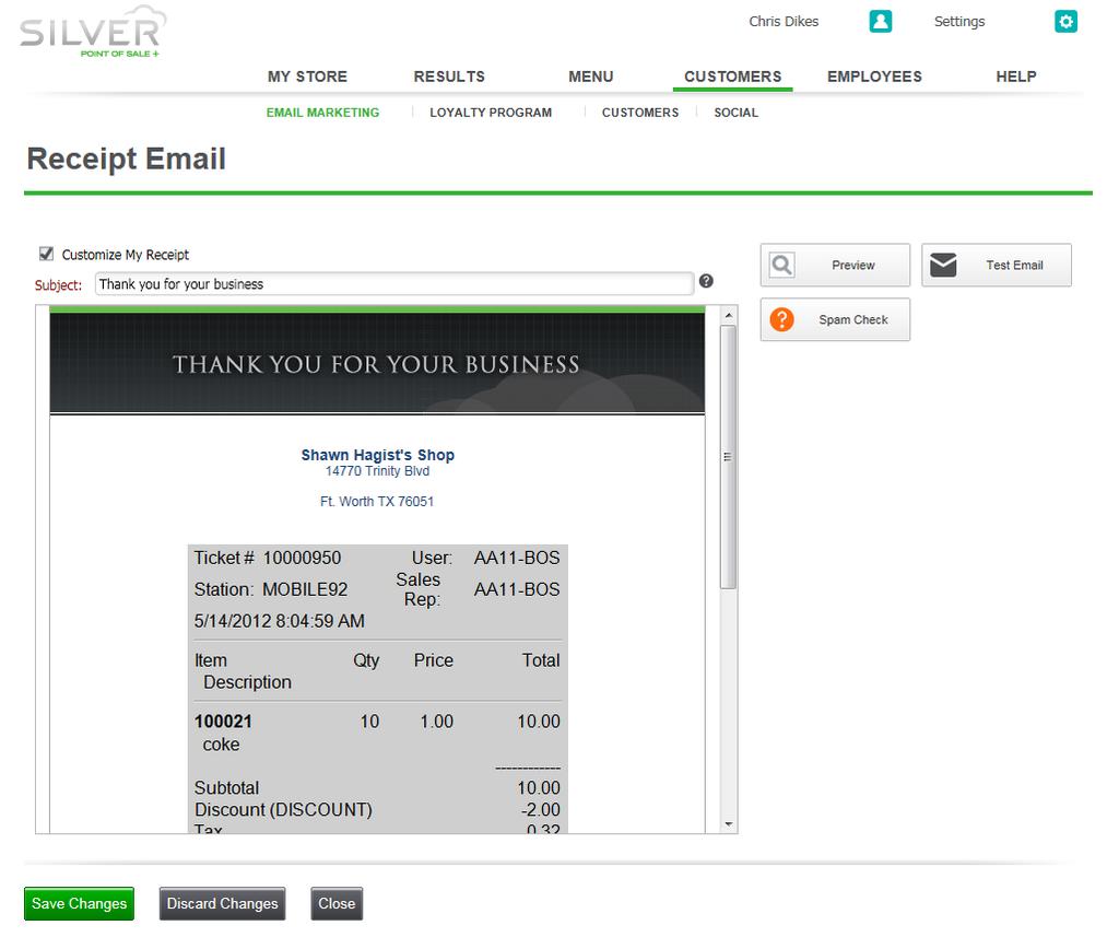 WORKING WITH SEND RECEIPTS VIA EMAIL NCR Silver Pro provides you the option to send your customers their receipts as an email message.