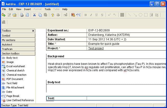 Web client. Text field This section can be used for example to list keywords.