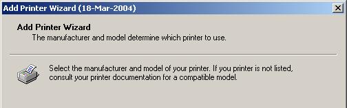 SECTION 2 INSTALLING THE PRINTER open., click Next>.. 4. Type in your Name and Company and click Next>. 5. Select the printer port LPT1:. Then click Next>. The Add Printer Wizard will appear.