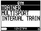 [MAIN MENU] > [GYM] There are three major subjects for personal training Trainer Mutisport Interval Training TRAINER There