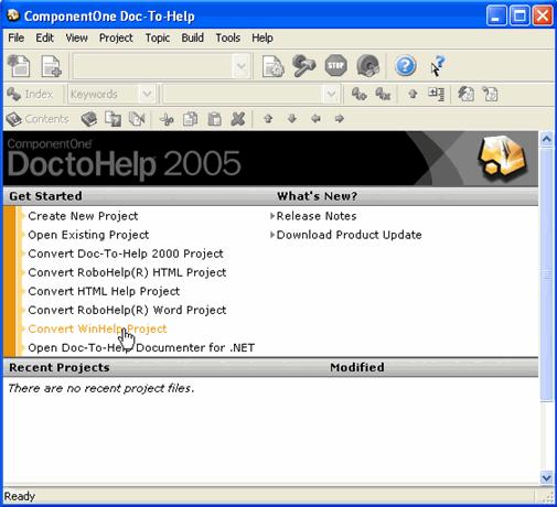 Your new Doc-To-Help project opens in the Doc-To- Help project editor.