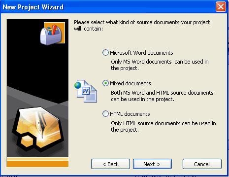 12 A Guided Tour of Doc-To-Help Note: You can change the type of source documents your project uses at any
