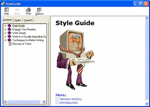 68 A Guided Tour of Doc-To-Help Notice that the Style Guide topic opens in the right Help pane by default. 6. When you re finished, close the Help file.