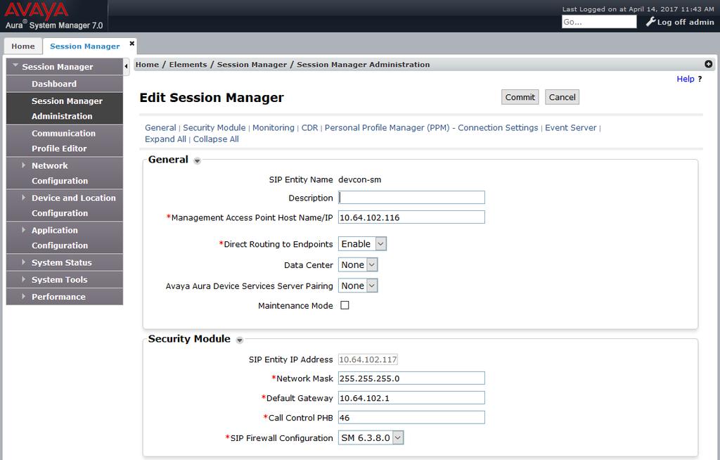 6.6 Add Session Manager To complete the configuration, adding the Session Manager will provide the linkage between System Manager and Session Manager.
