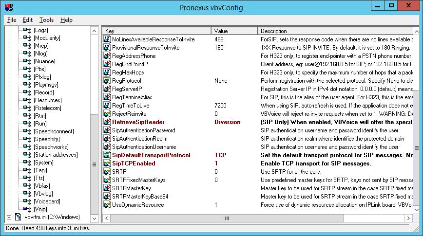 In the Pronexus vbvconfig window, navigate to vbvoice.ini Voip.