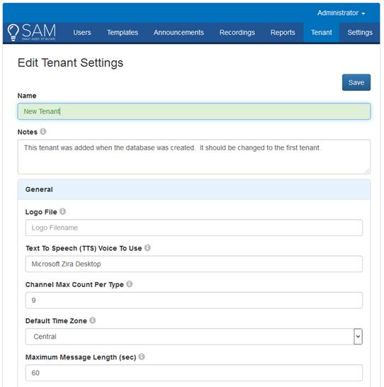 7.4 Configure SAM Tenant From the SAM Web admin interface, select Tenant as shown below.