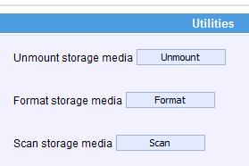 When the Mount storage media button shows Mount button then it means that the mass storage has been inserted to the camera, but the connection between camera and the storage has not been established