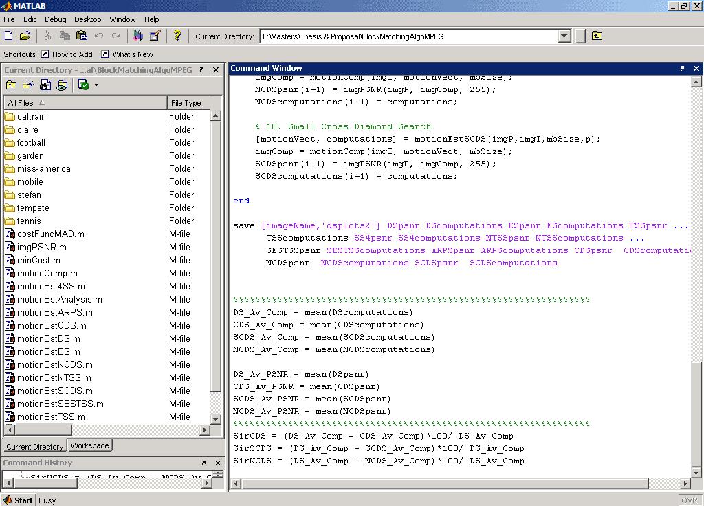 3.5 Program Execution motionsestanalysis.m the main script to execute all algorithms is run in the MATLAB command window.