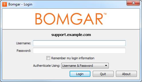 Login to the Access Console After installing the Bomgar access console, launch the access console from its directory location as defined during installation.