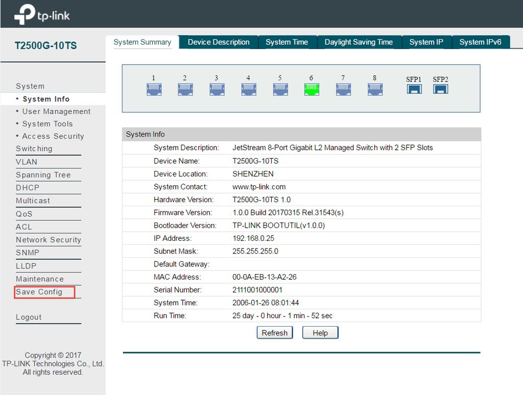 Figure 3-3 Main Setup-Menu Note: Clicking Apply can only make the new configurations effective before the switch is rebooted.