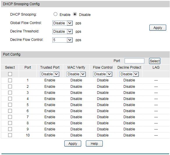 12.2.1 DHCP Snooping Choose the menu Network Security DHCP Snooping DHCP Snooping to load the following page.