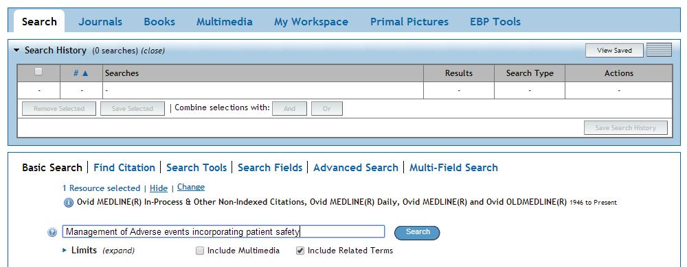 Worked Example 2 Medline (OVID) (Basic Search) Search Topic: Management of Adverse events incorporating