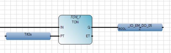 Figure 6 shows an on-delay timer used in a FBD program. The input connection comes from a Boolean output on a previous block.