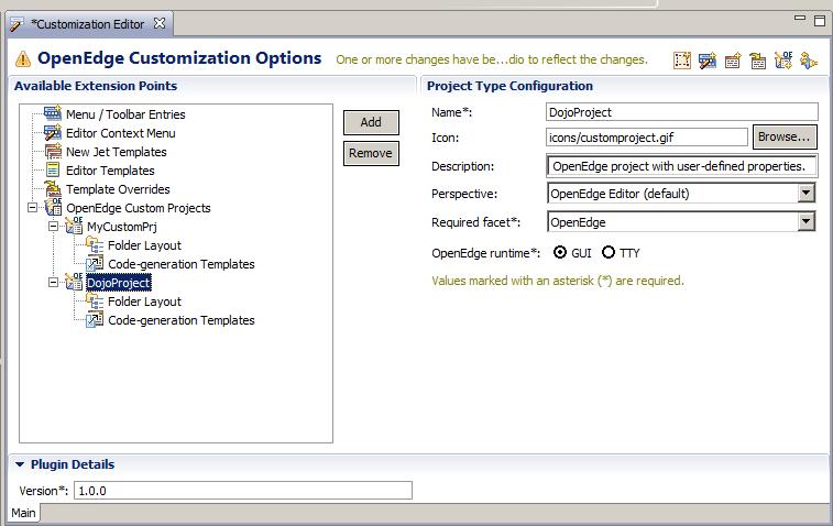Custom Project Types Done using Customization editor Tree node named OpenEdge Custom Projects A custom project type s