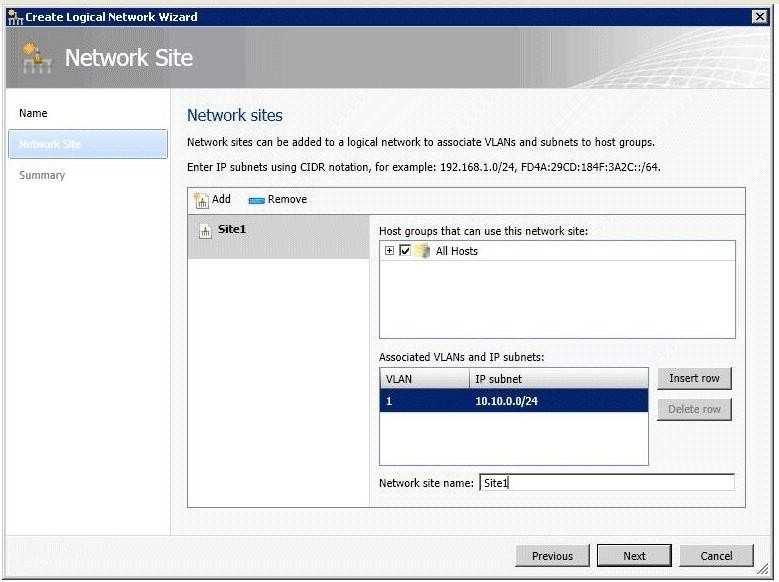 A. From Windows Firewall on Server1, create an inbound rule. B. From the Network Site properties, remove the VLAN assignment. C. From the Network Site properties, remove the subnet assignment. D.